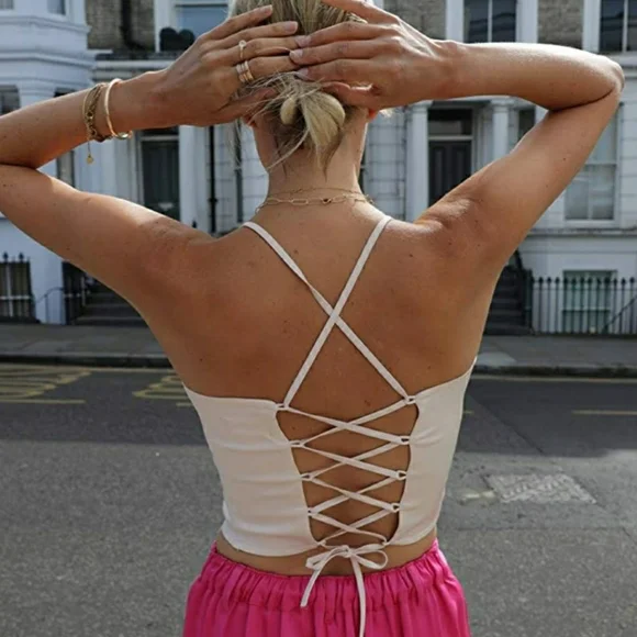 Leonni Haan Fitted Strappy Halter Corset Crop Top - Picture 1 of 13